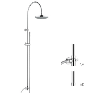 4174 - Brass shower column ø 23 mm, complete with ABS shower head ø 200 mm no limestone, flexible hose cm 150 and no limestone hand shower
